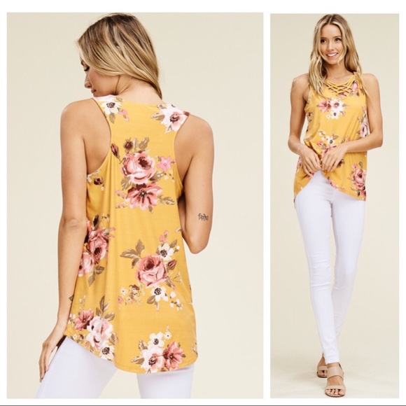 New Markdown GLORIA-Floral Print Strappy Front Top - Picture 5 of 7